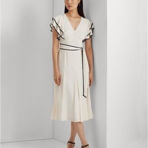 Ralph Lauren Velda Short Sleeve Day Dress In The Mascarpone Cream/Navy Size 14